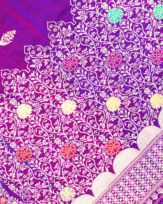 Kadwa Pure Handwoven Katan Banarasi Silk Saree - Purple Dual Shade