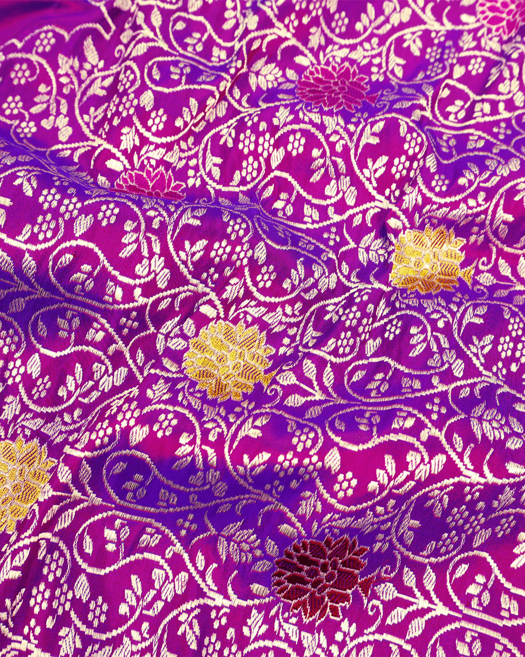 Kadwa Pure Handwoven Katan Banarasi Silk Saree - Purple Dual Shade