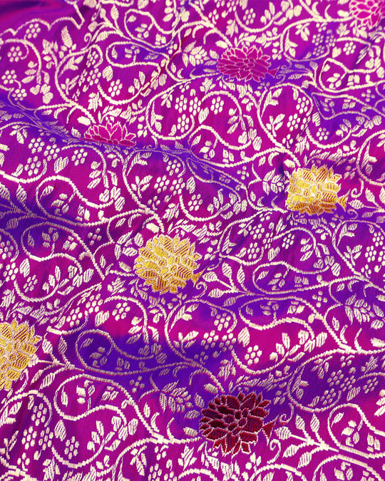Kadwa Pure Handwoven Katan Banarasi Silk Saree - Purple Dual Shade
