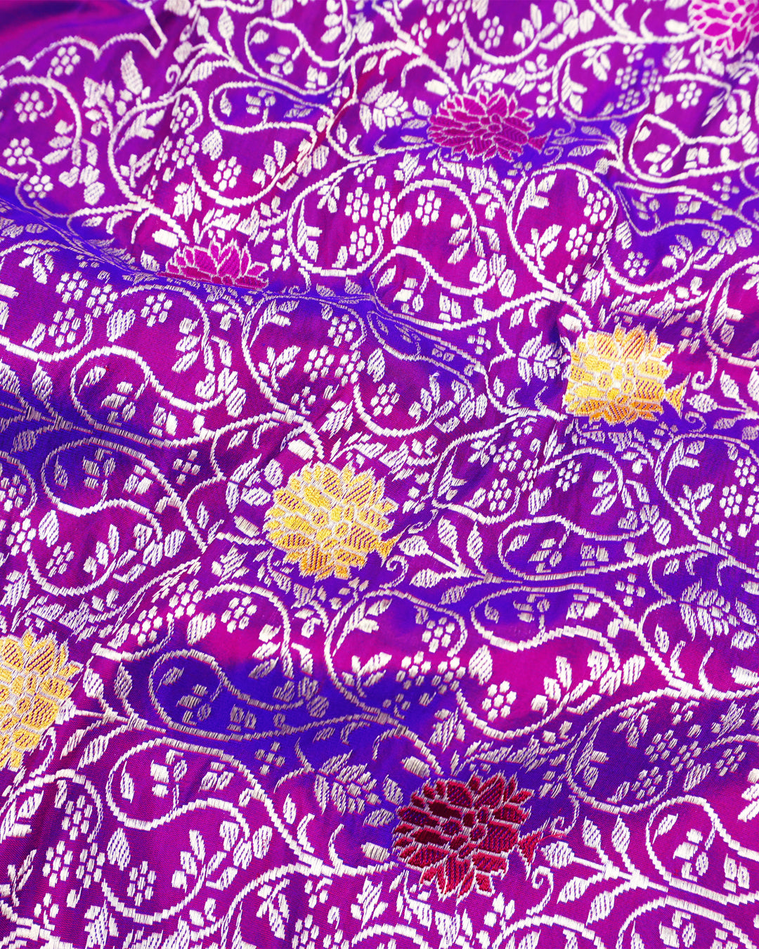 Kadwa Pure Handwoven Katan Banarasi Silk Saree - Purple Dual Shade