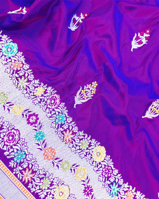 Kadwa Pure Handwoven Katan Banarasi Silk Saree - Purple Dual Shade