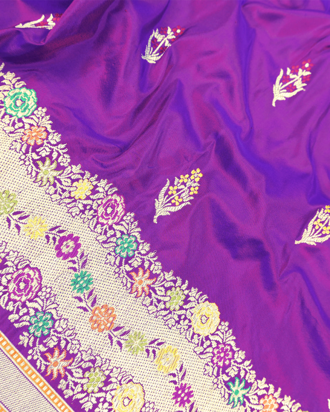 Kadwa Pure Handwoven Katan Banarasi Silk Saree - Purple Dual Shade