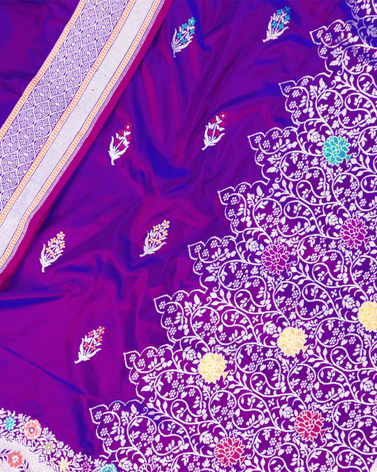 Kadwa Pure Handwoven Katan Banarasi Silk Saree - Purple Dual Shade