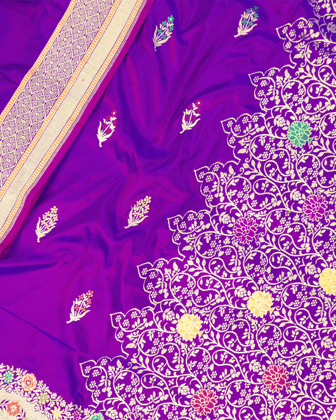 Kadwa Pure Handwoven Katan Banarasi Silk Saree - Purple Dual Shade