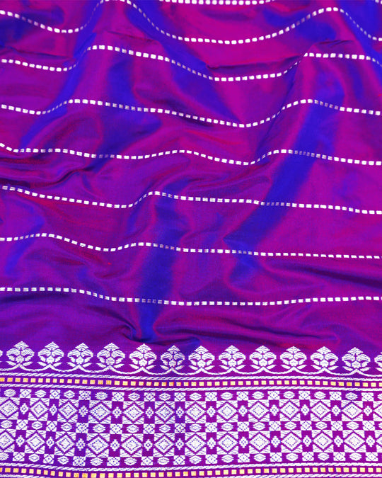 Kadwa Pure Handwoven Katan Banarasi Silk Saree - Purple Dual Shade