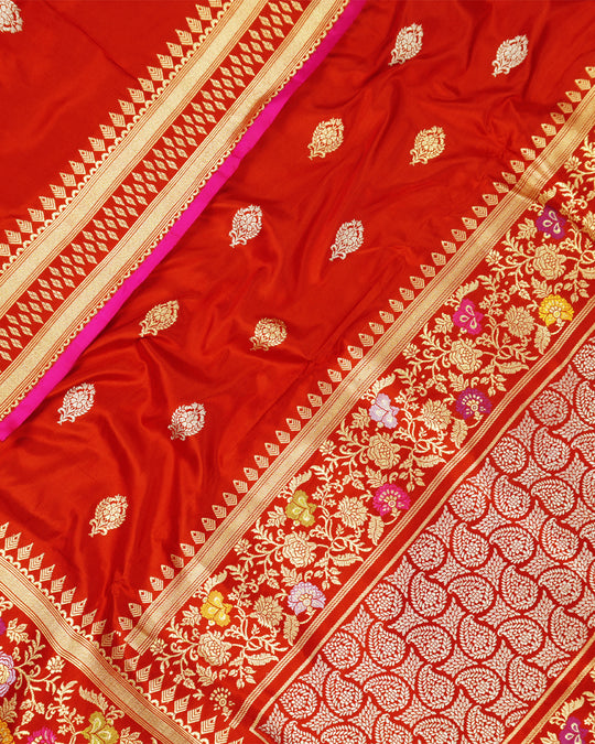 Kadwa Pure Handwoven Katan Banarasi Silk Saree - Red