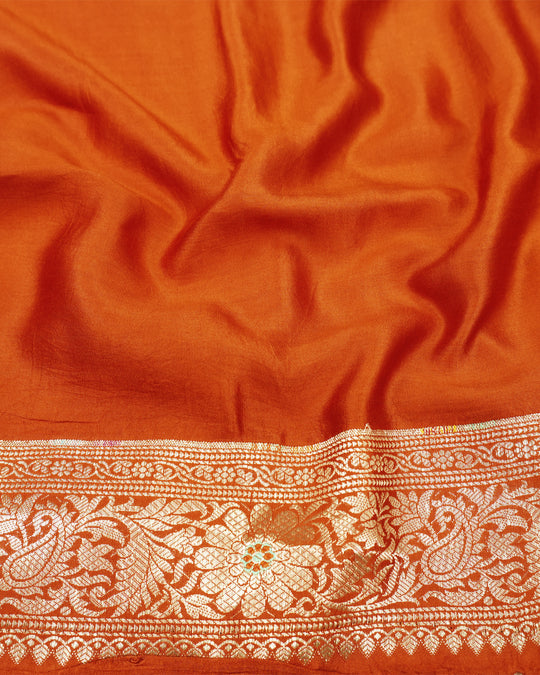 Terracotta Pure Banarasi Saree with Graceful Floral Butidar Weaves