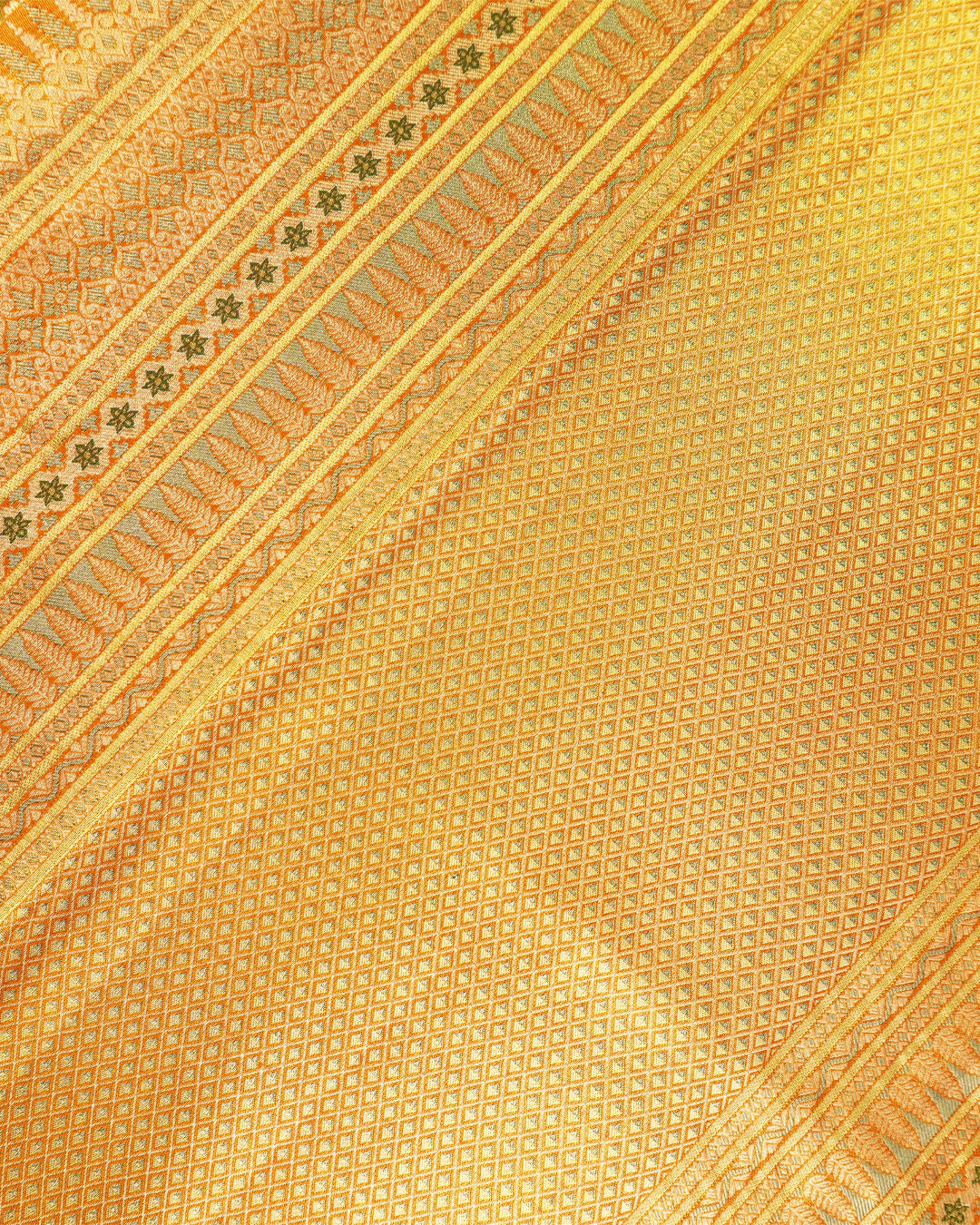 Olive Green Pure Kanjivaram Saree with Exquisite Golden Zari Floral Vine Weaving