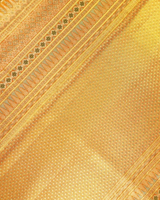 Olive Green Pure Kanjivaram Saree with Exquisite Golden Zari Floral Vine Weaving