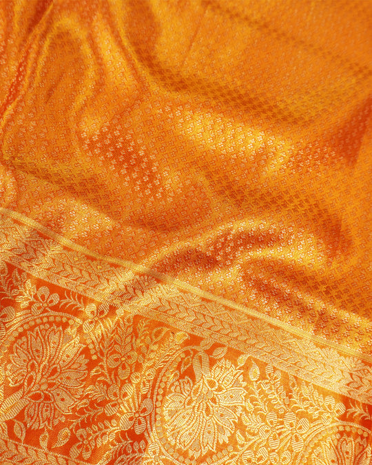 Olive Green Pure Kanjivaram Saree with Exquisite Golden Zari Floral Vine Weaving