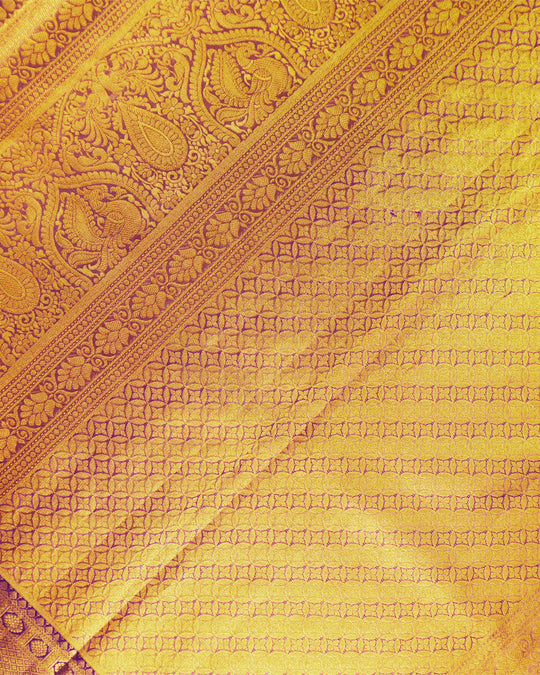 Ivory Cream Pure Kanjivaram Saree with Floral Jaal Vine Weaving