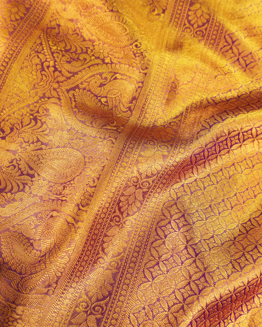 Ivory Cream Pure Kanjivaram Saree with Floral Jaal Vine Weaving