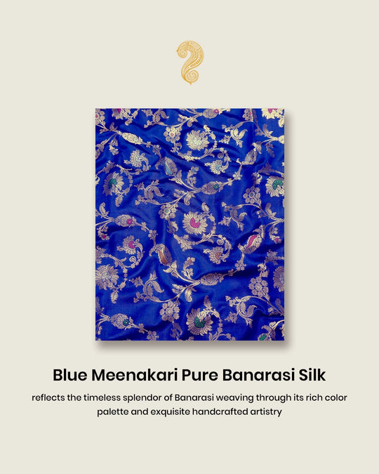 Blue Pure Banarasi Saree with Meenakari Floral Vine Weaves