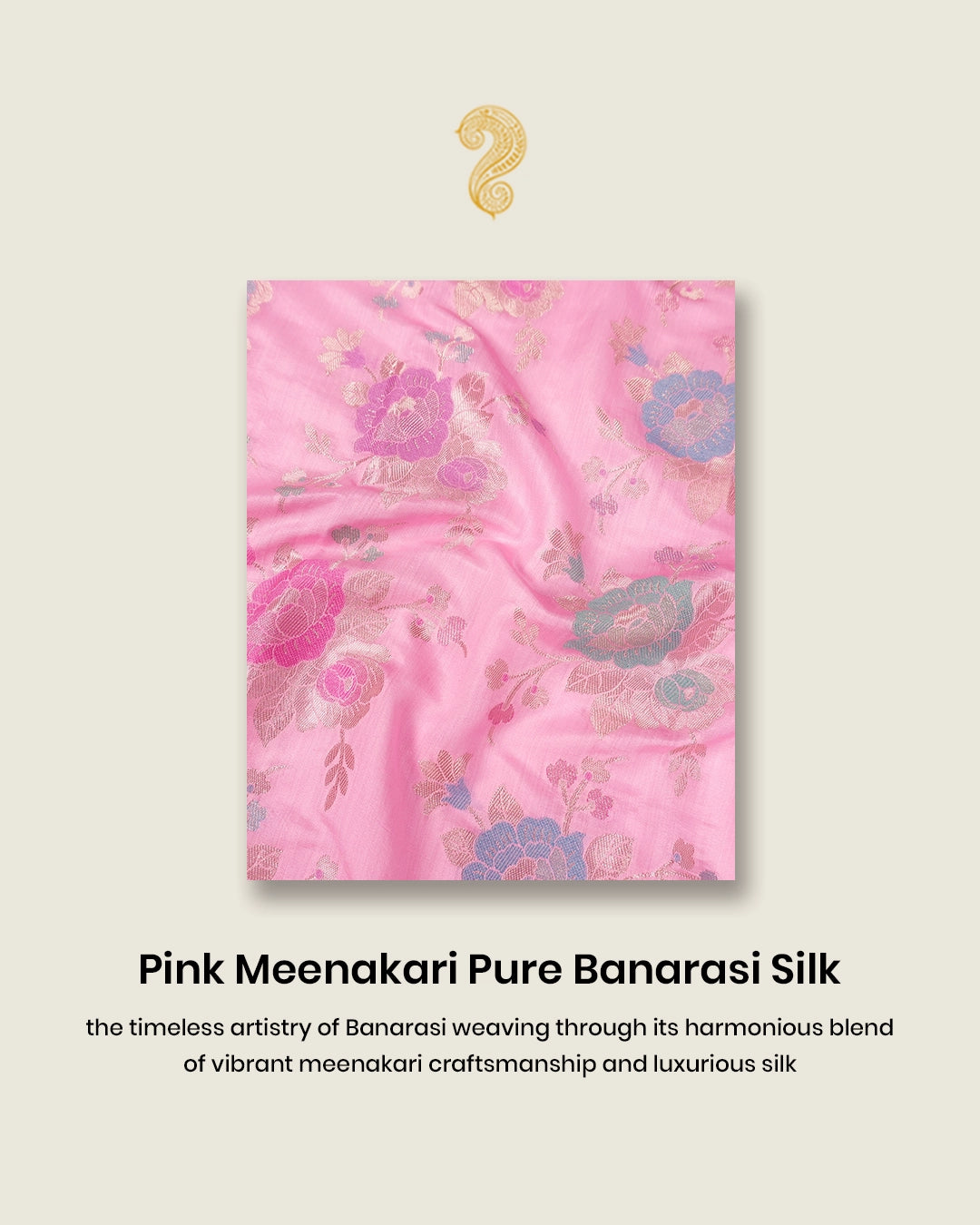 Pink Pure Banarasi Saree with Multicolour Floral Meenakari Weaving
