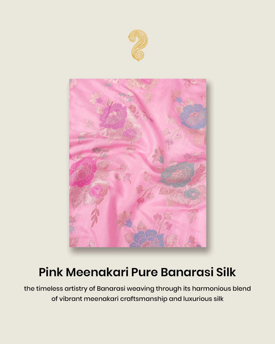 Pink Pure Banarasi Saree with Multicolour Floral Meenakari Weaving