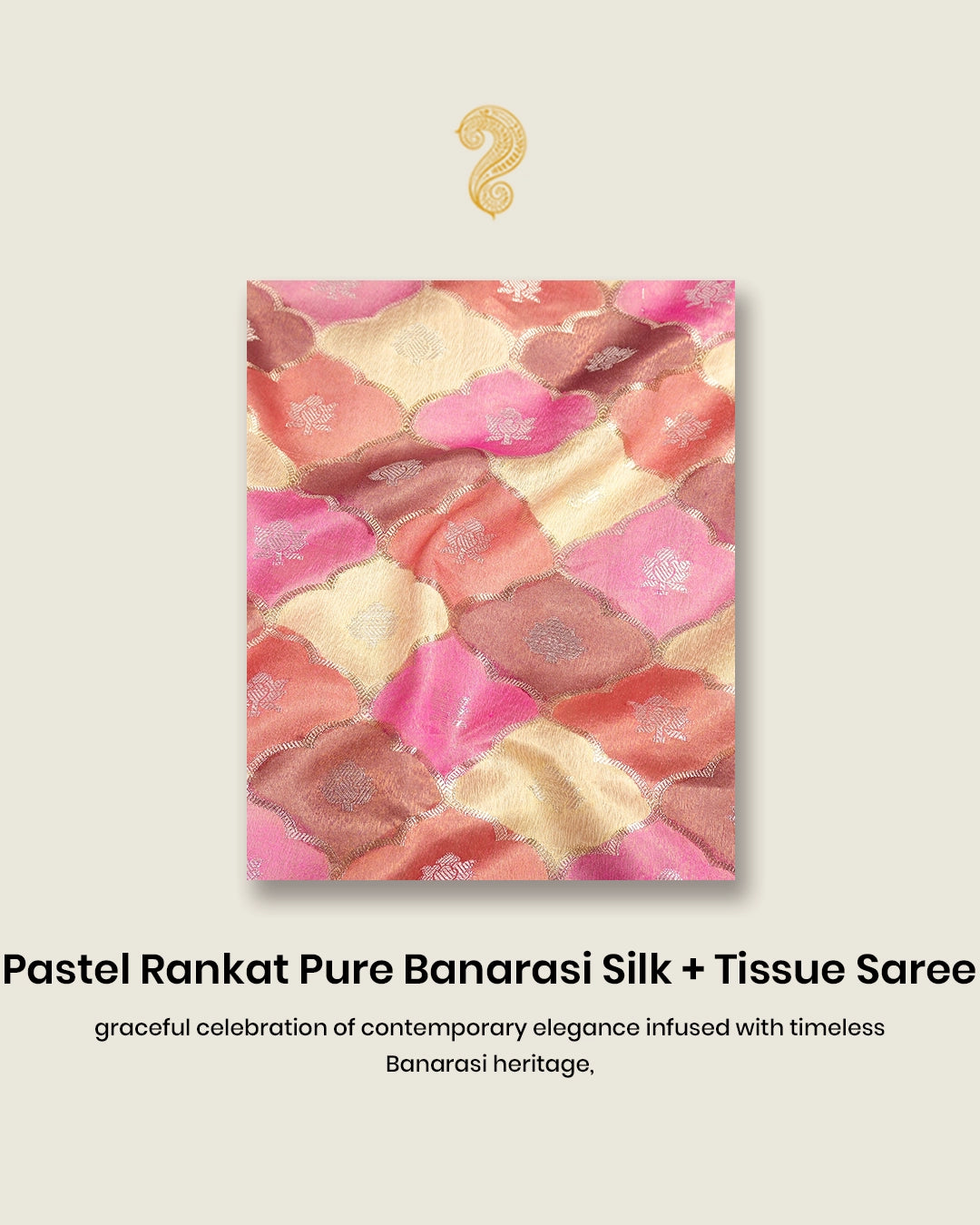 Pastel Rankat Pure Banarasi Silk + Tissue Saree with Floral Mosaic Weaving