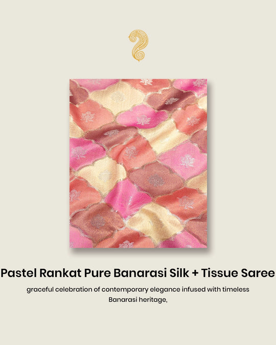 Pastel Rankat Pure Banarasi Silk + Tissue Saree with Floral Mosaic Weaving