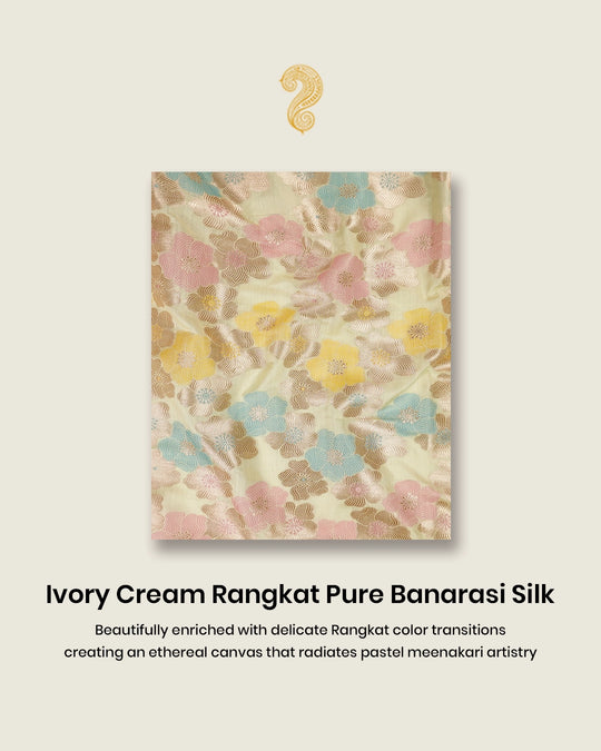 Ivory Cream Rangkat Pure Banarasi with Pastel Floral Meenakari Jaal Weaving