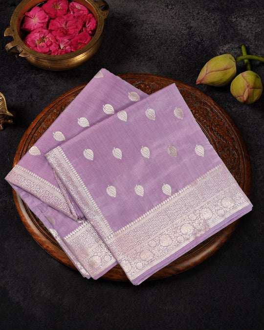 Light Purple Pure Banarasi Saree with Minimal Buti Weaves