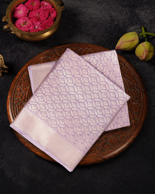 Light Lavender Pure Katan Saree with Motif Brocade Floral Weaving