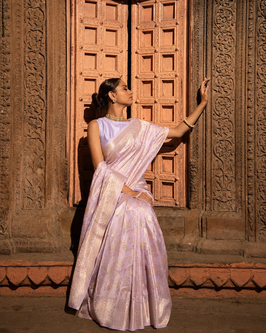 Pastel Lavender Pure Banarasi Saree with Meenakari Jaal Weave
