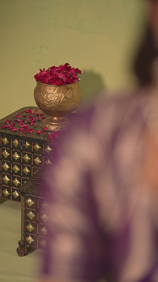 Purple Banarasi Saree with Regal Floral Bouquet Weaves