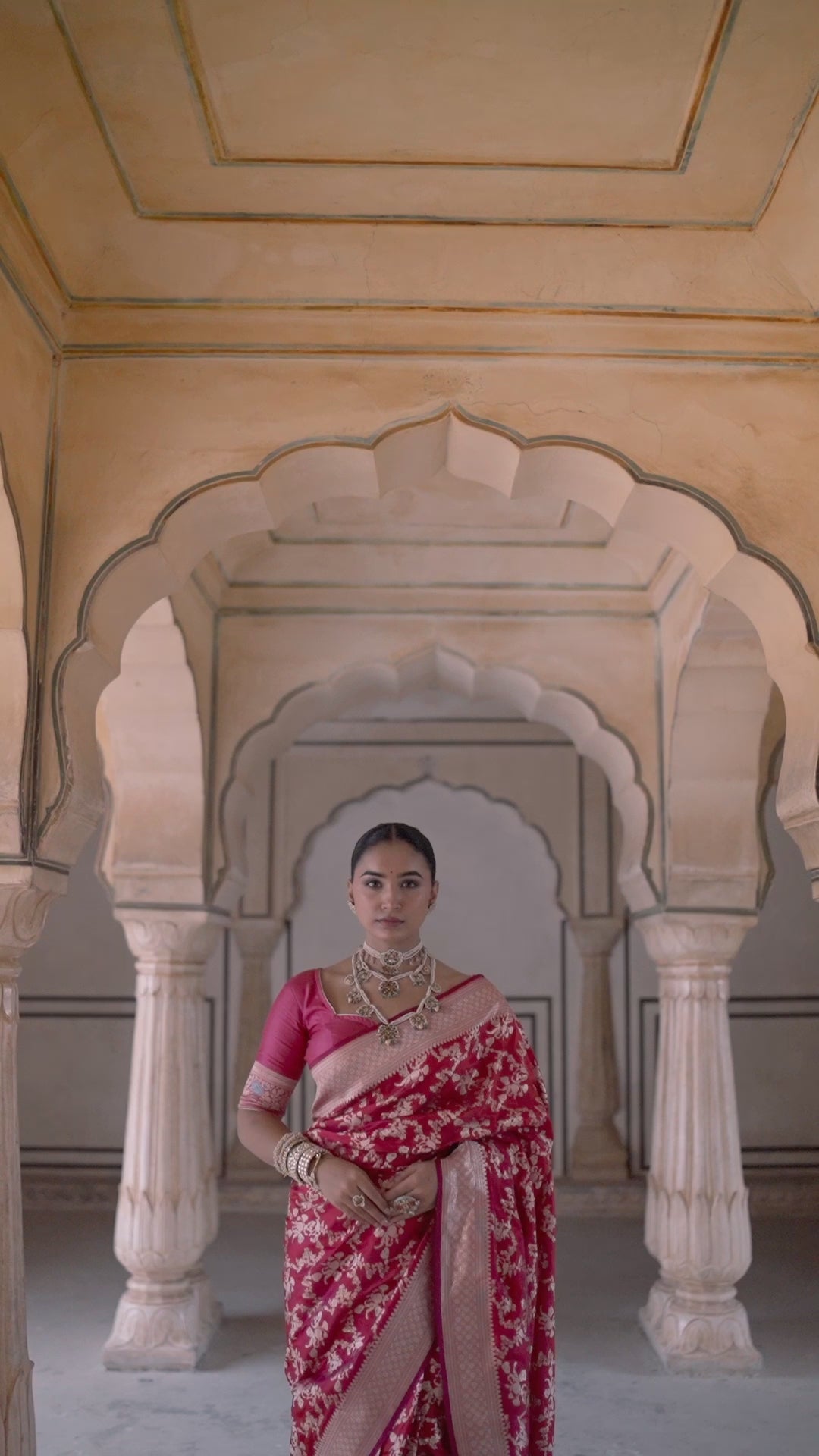 Rani Dynasty Pure Katan Saree with Floral Zari Jaal Weaves