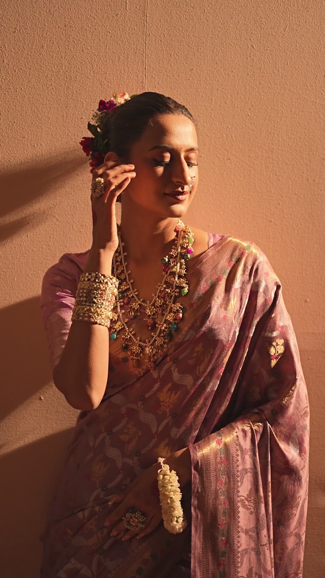 Lilac Banarasi Saree with Grand Floral Sona Roopa Zari Weave