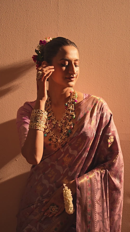 Lilac Banarasi Saree with Grand Floral Sona Roopa Zari Weave