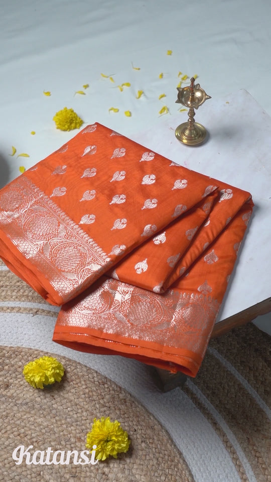 Rust Orange Kadwa Pure Banarasi Silk Saree