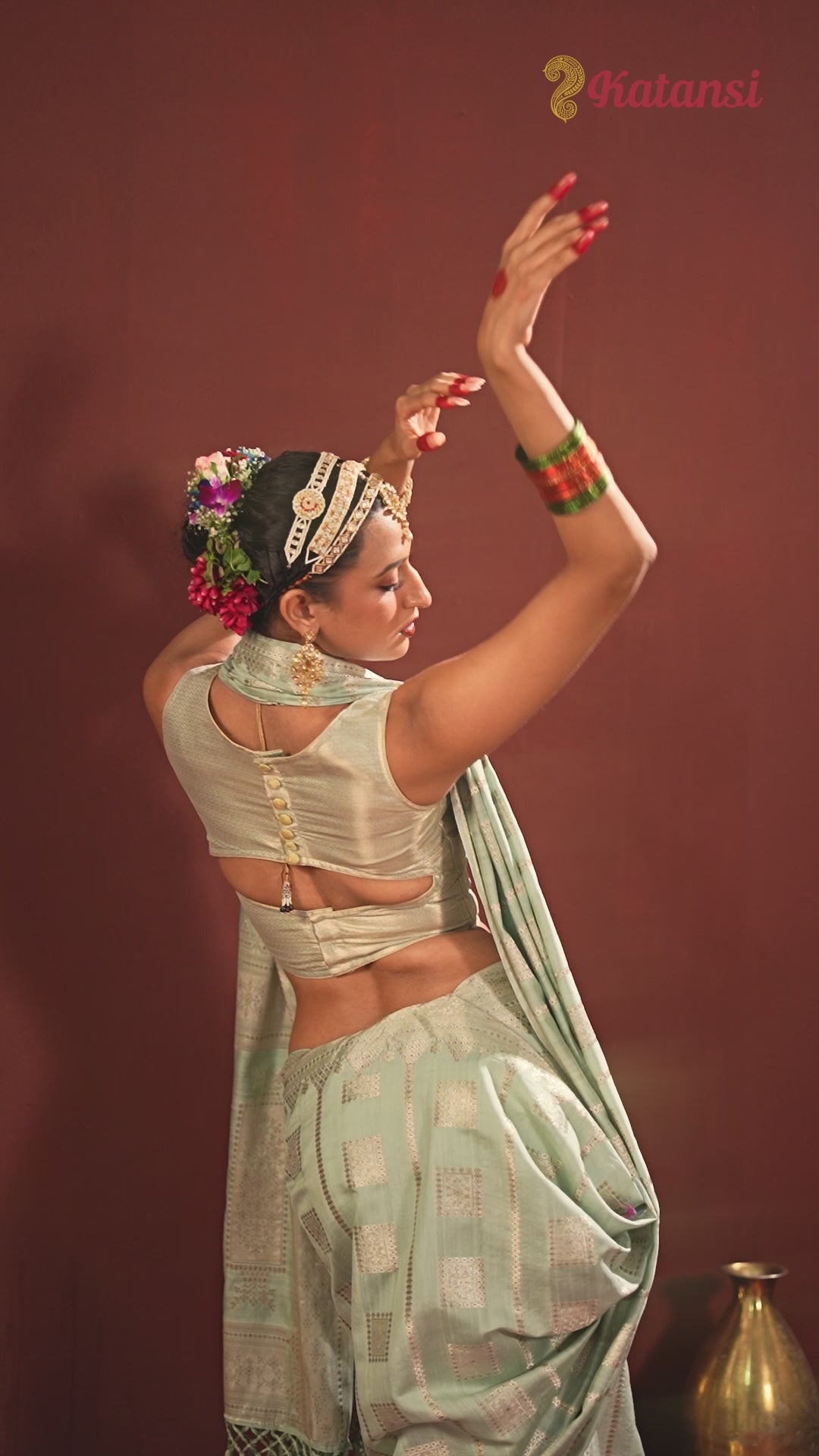 Pistachio Banarasi Saree with Geometric Woven Elegance