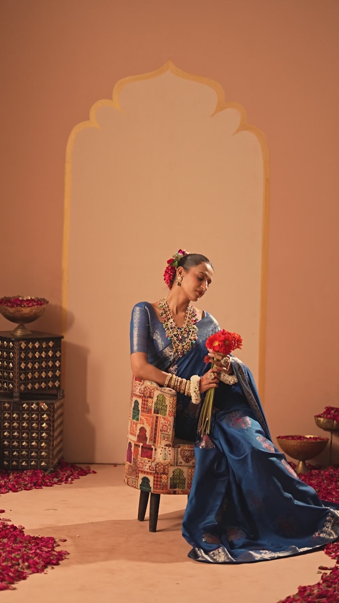 Blue Banarasi Saree with Floral Butidar Weaves