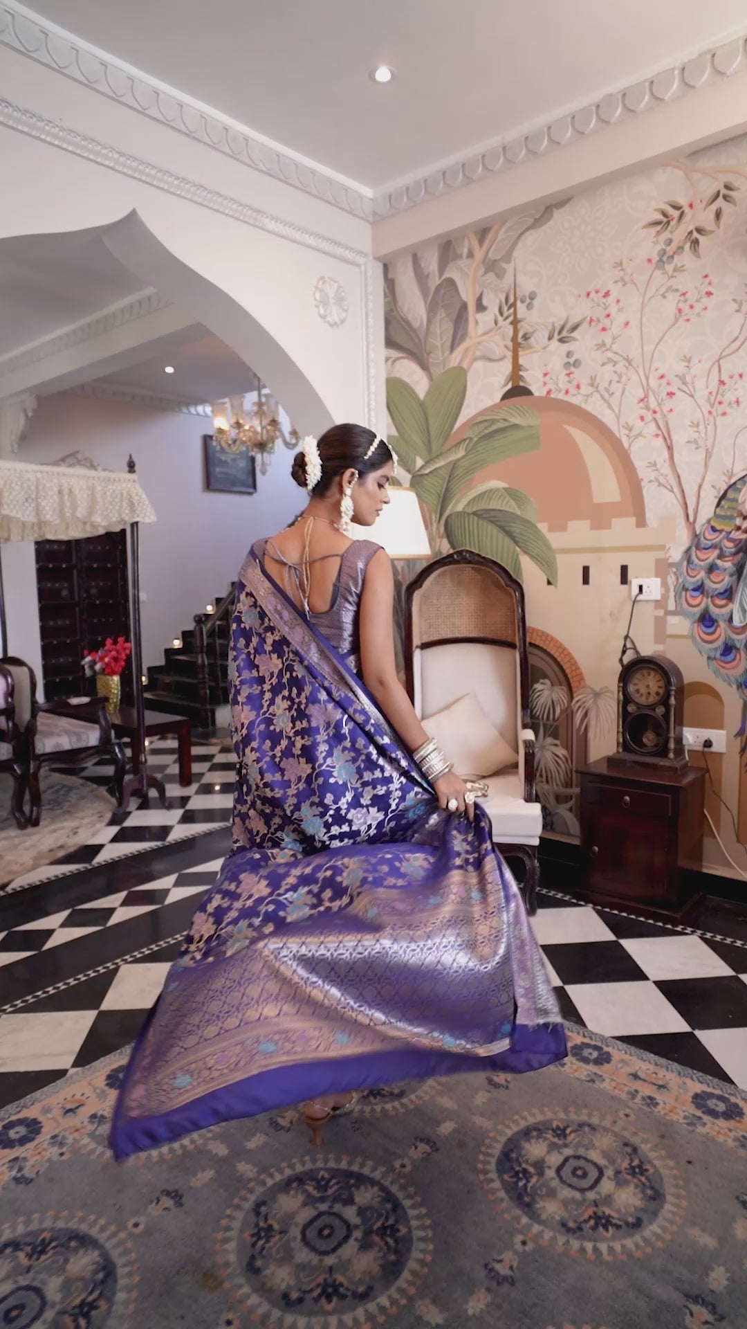 Navy Pure Banarasi Saree with Opulent Meenakari Zari Highlights