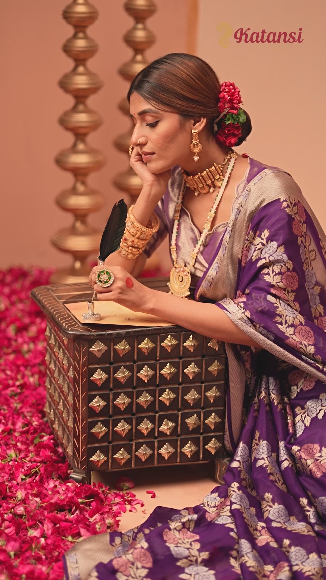 Purple Chiffon Saree with Ornate Garden Weaves