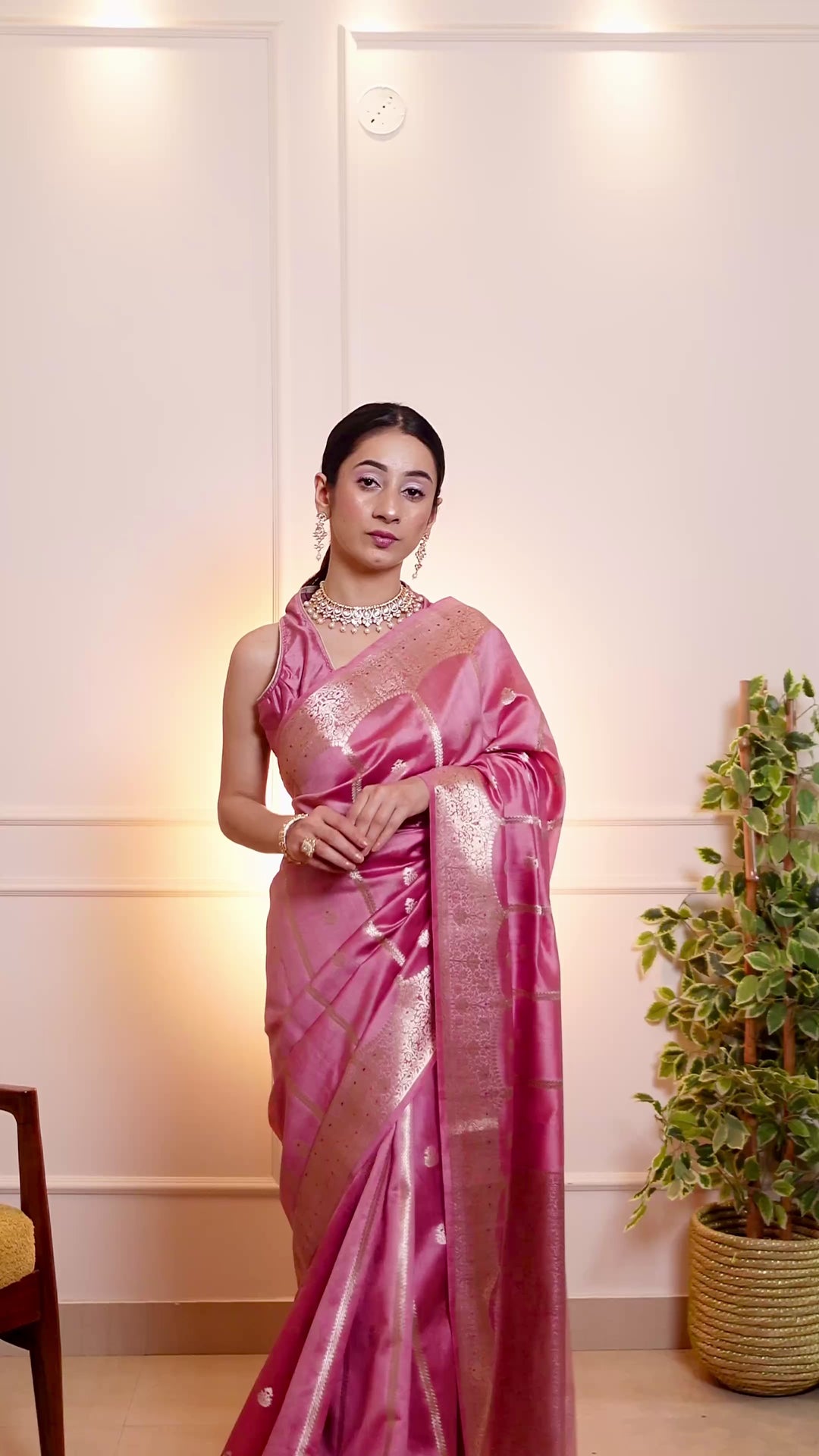 Pink Pure Banarasi Saree with Delicate Butidar Motifs and Graceful Border