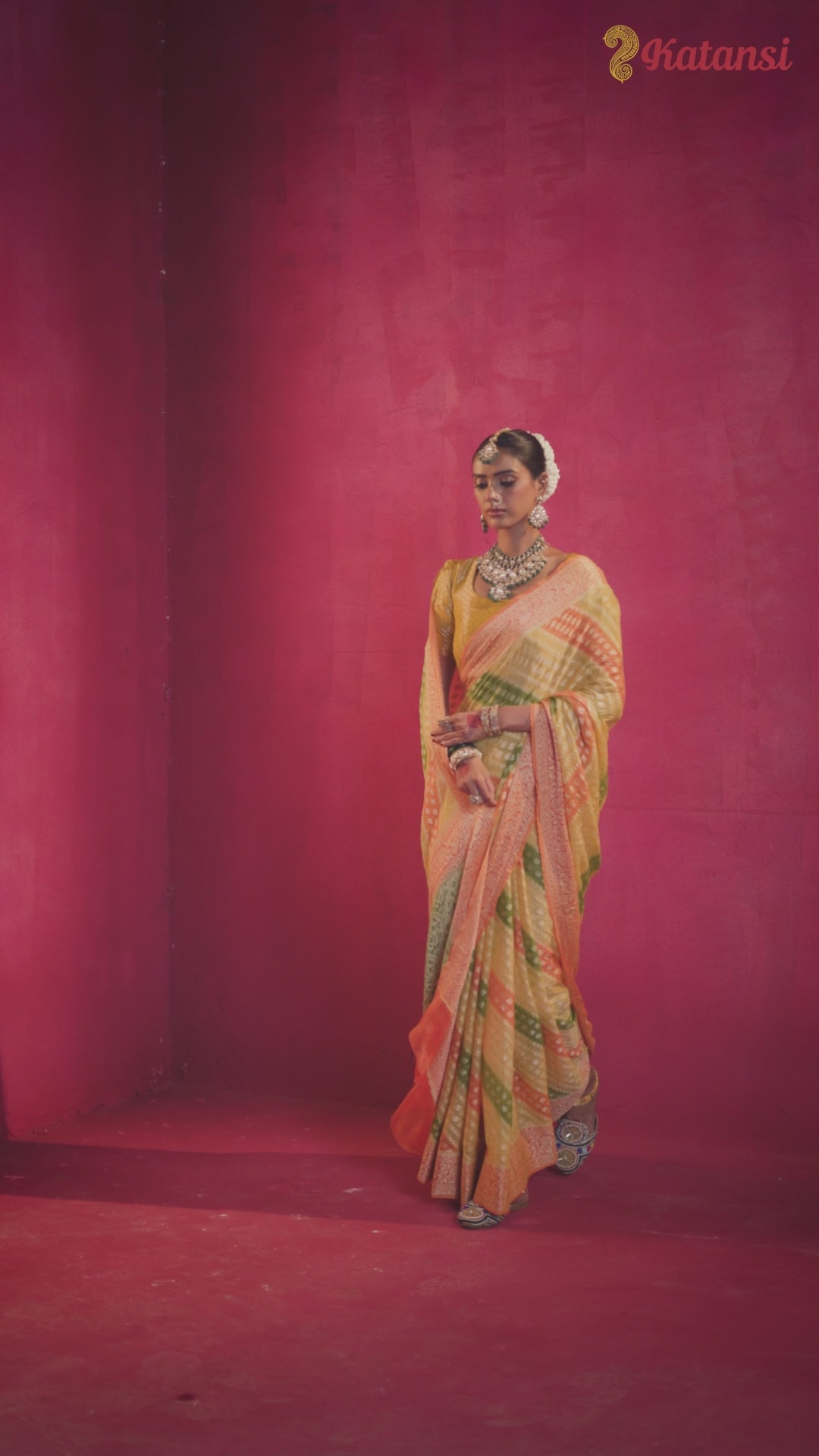 Radiance Pure Chiffon Saree with Dual-Tone Stripes and Ornate Weaving