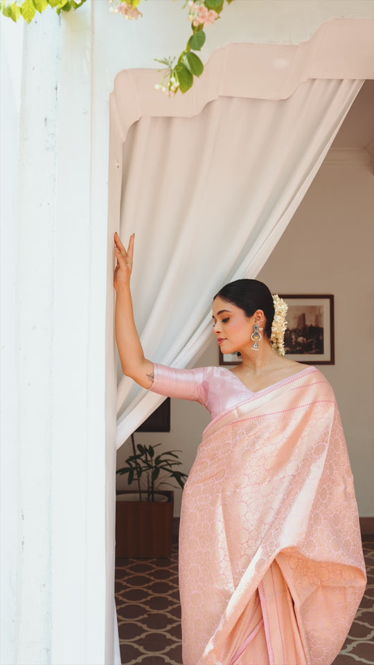 Pink Pure Banarasi Saree with Subtle Zari and Jaal Work