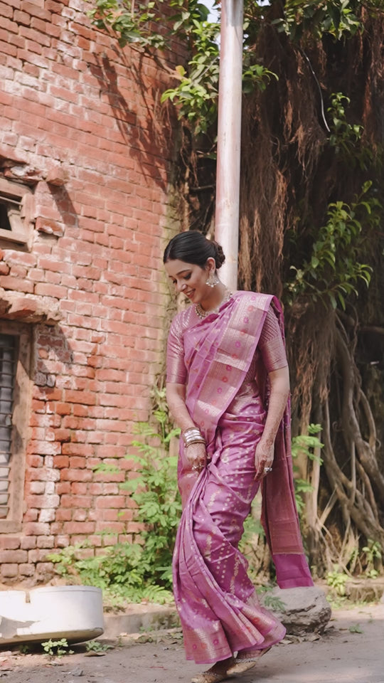 Enchanted Lilac Banarasi Silk Handwoven Saree with Majestic Persian Jaal and Meenakari Accents