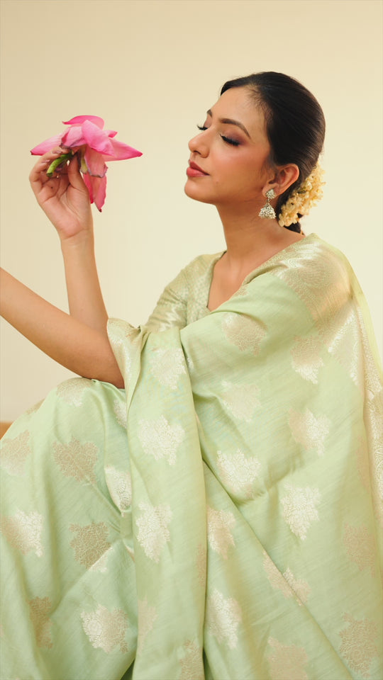 Light Green Handwoven Pure Banarasi Saree