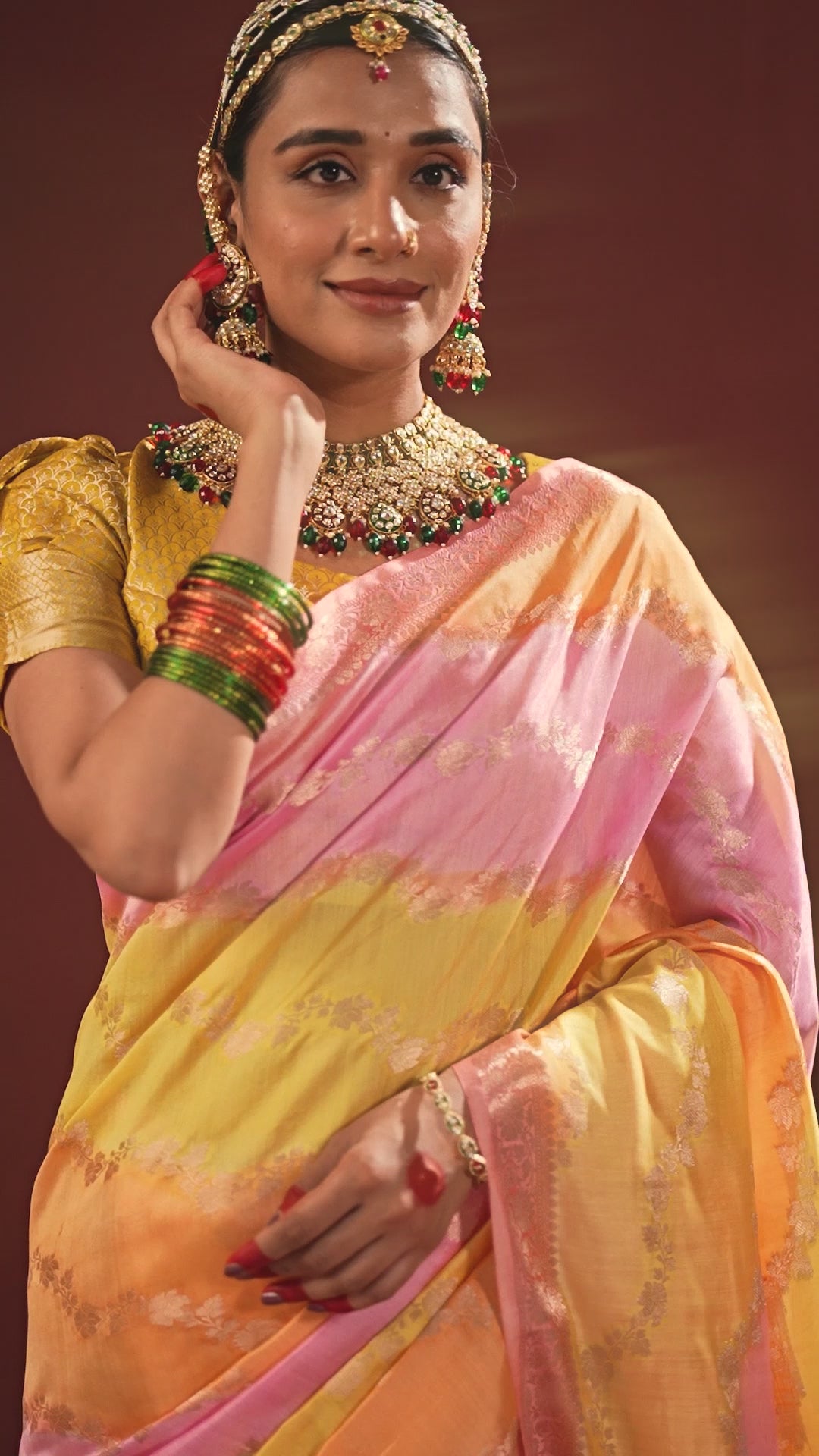 Blush Rangkat Banarasi Saree with Delicate Weaving Hues