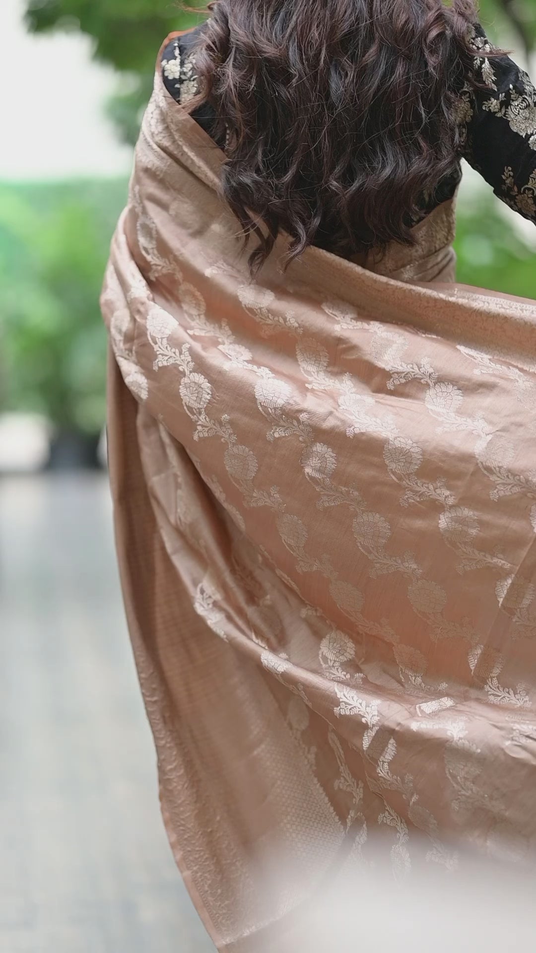 Brown Banarasi Handloom Saree With Handwoven Floral Jaal