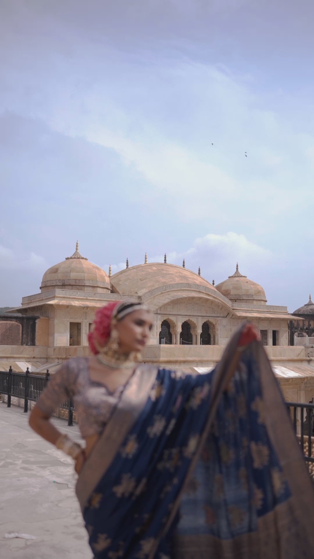 Blue Enchantress Pure Banarasi Saree with Floral Meenakari Weaves