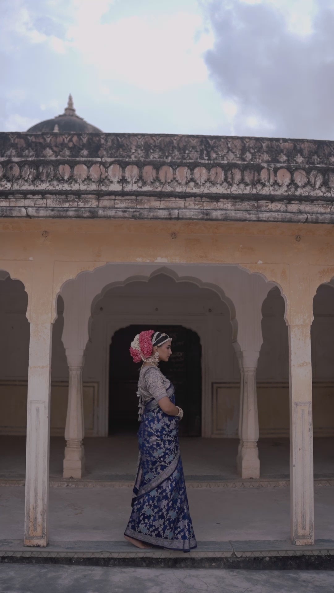 Navy Blue Pure Banarasi Saree with Multihued Meenakari Zari Weaves