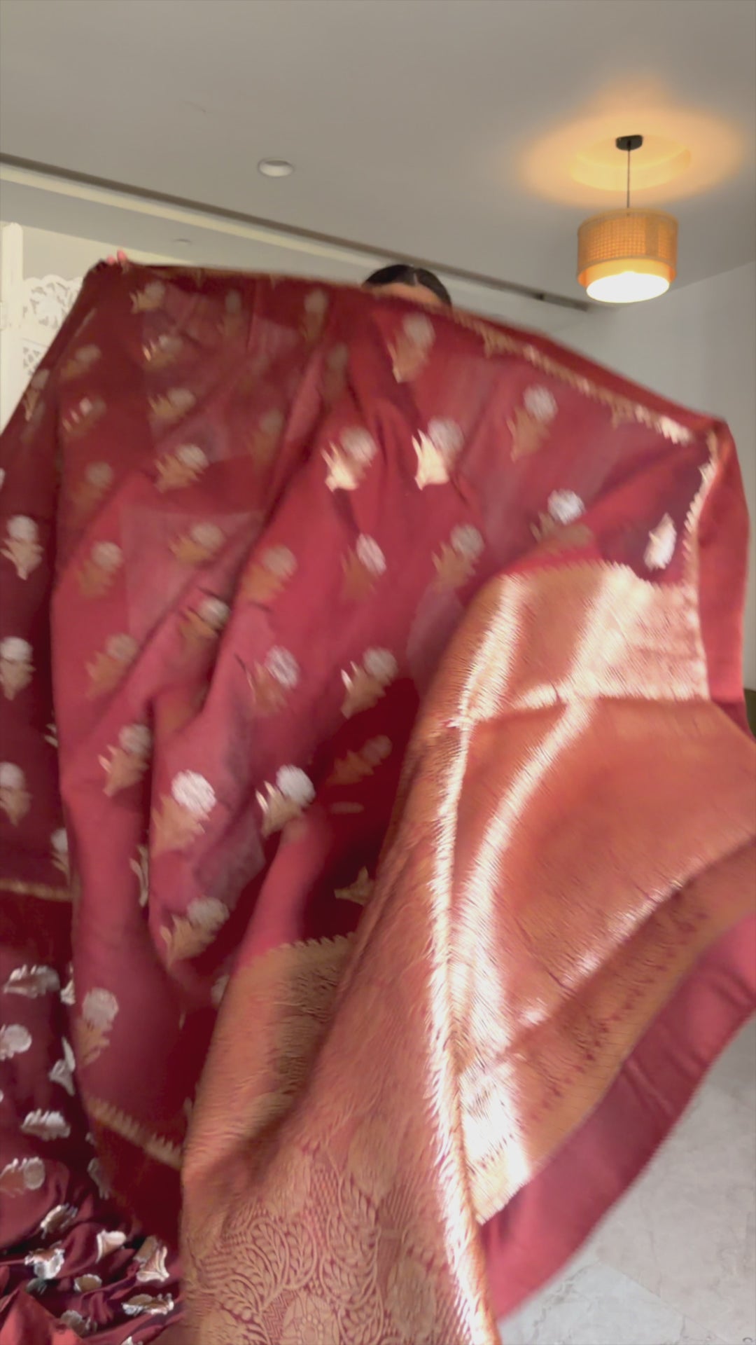 Brown Pure Banarasi Saree with Floral Buta Weaves