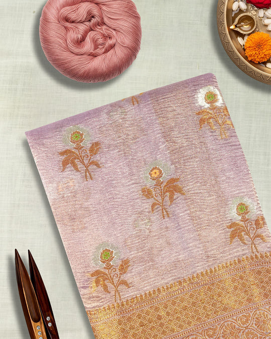 Soft Lilac Pure Tissue Saree with Antique Zari Weaves