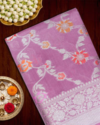 Opera Mauve Pure Banarasi Saree with Floral Weave and Rich Pallu
