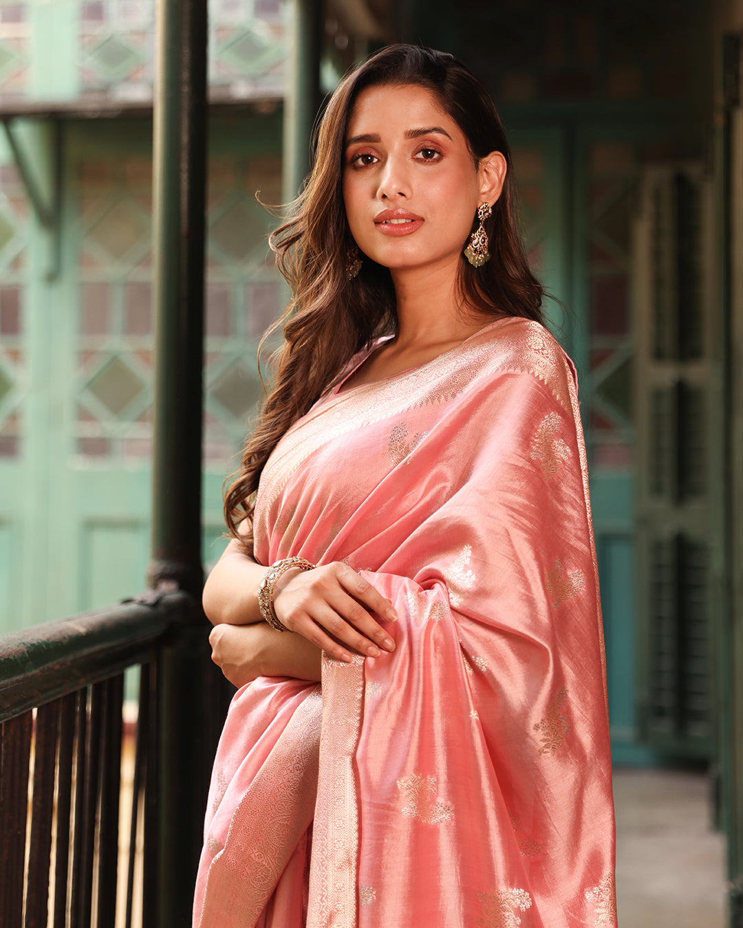 Rose Pink Pure Banarasi Saree with Butidar Motif Weaving