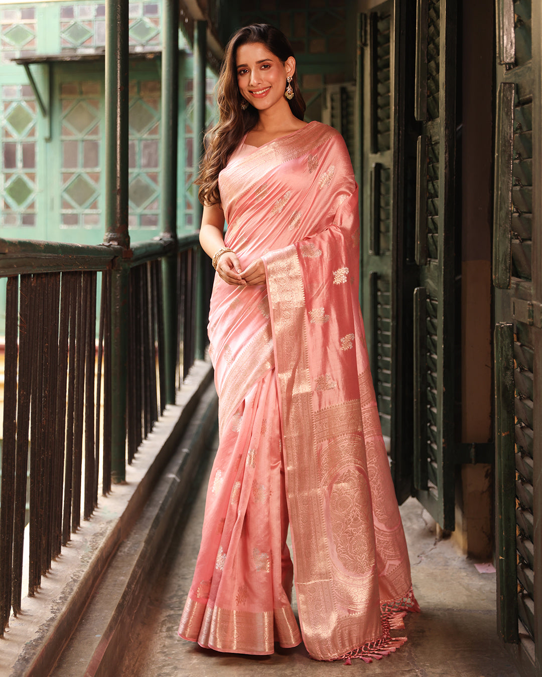 Rose Pink Pure Banarasi Saree with Butidar Motif Weaving