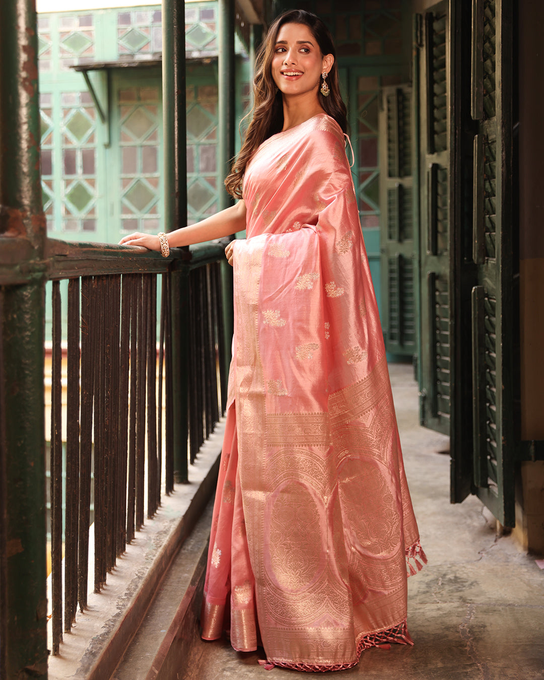 Rose Pink Pure Banarasi Saree with Butidar Motif Weaving