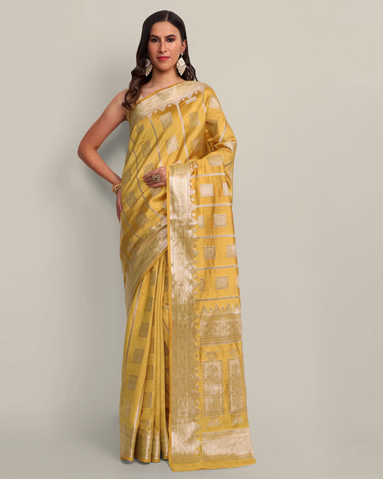 Honey Yellow Kadwa Handwoven Banarasi Saree